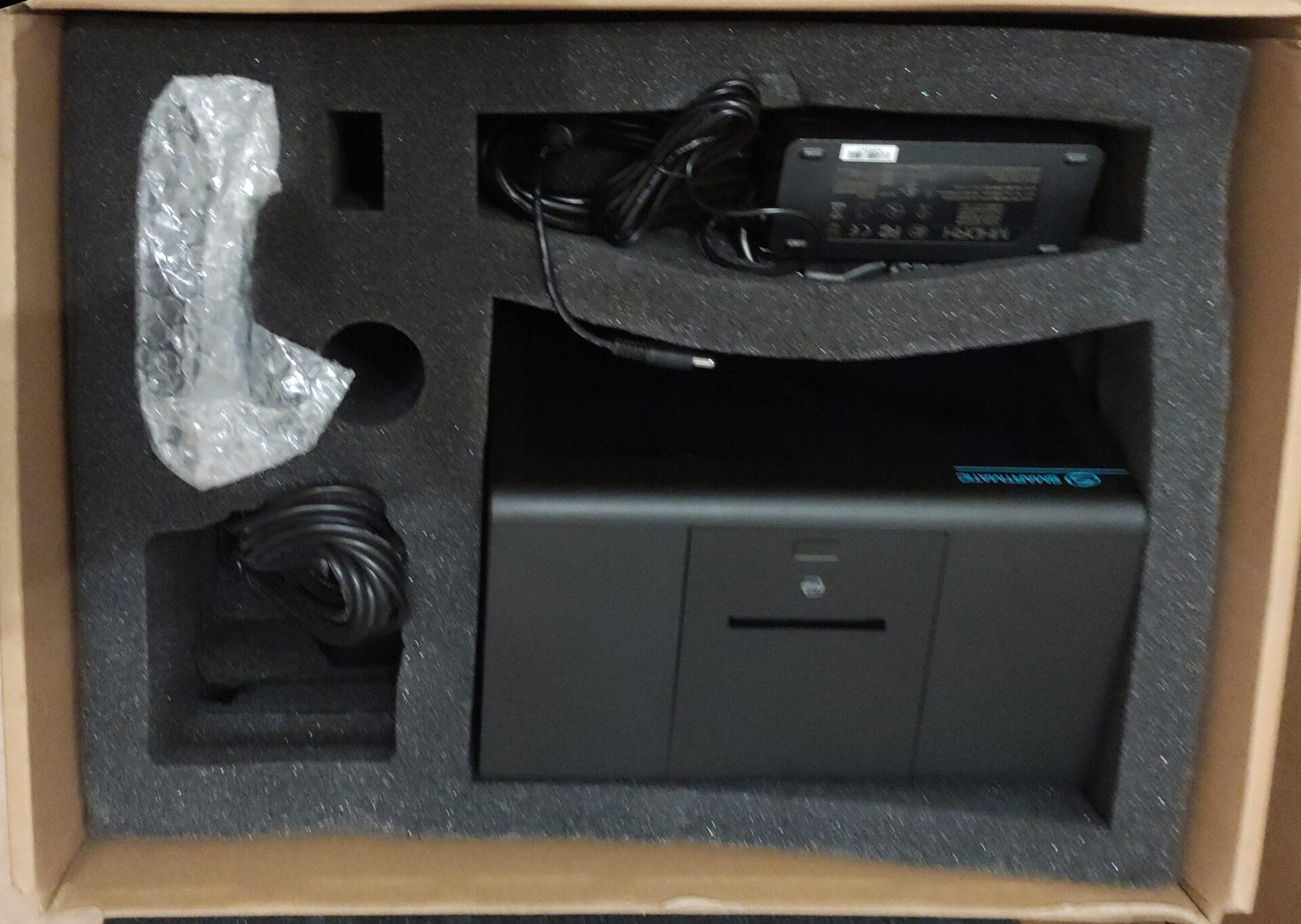 The cardboard box, with the abundant padding inside